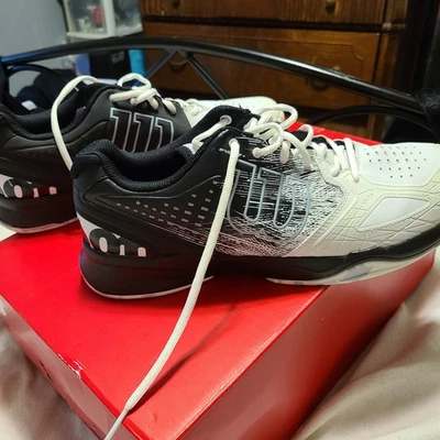 wilson tennis shoes size 12 black, white & grey in color  - Image 1 of 4