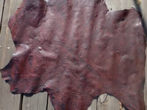 Goatskin leather hide Red Brown Vintage Antiqued Embossed 3-D Crinkle Texture - Picture 1 of 7