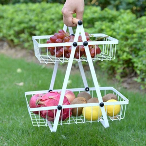 Cesta de frutas de encimera de 2 niveles con almacenamiento rectangular de metal desmontable blanca - Imagen 1 de 8