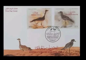 UAE UNITED ARAB EMIRATES 2021 UAE BIRDS STONE CURLEW& HOUBARA 2 VALS ON FDC AVES - Picture 1 of 2