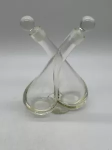 Mouth Blown Crystal Entwined Vinegar & Oil Cruet Set with Stoppers Conjoined - Picture 1 of 8