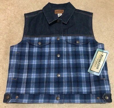 NEW Pendleton Originals Denim Blue Plaid Vest Women's Size Small MSRP $78.00 - Image 1 of 4