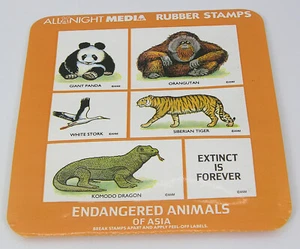 Vintage All Night Media ENDANGERED ANIMALS Stamp Set Foam Mount Rubber Stamps - Picture 1 of 2