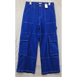 New Rue21 Blue Straight Leg Cargo Denim Jeans Young Adult Size Large Women - Picture 1 of 12