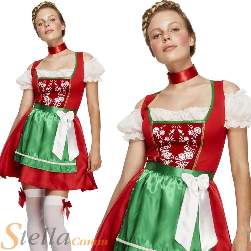 Ladies Fever Oktoberfest Costume Drindl Bavarian Beer Maid Fancy Dress Costume - Image 1 of 1