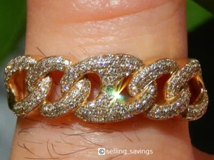 10K YELLOW GOLD DIAMOND PAVE CUBAN & GUCCI 8MM THICK BAND RING SIZE 9 - Picture 1 of 7