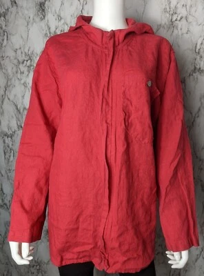 Chaqueta ligera de lino con capucha y cremallera completa roja grande de 2 L de Chicos Designs para mujer Foto 1 de 4