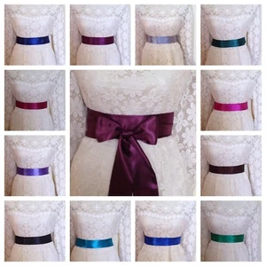 PLAIN 2" DARK SATIN SASH FABRIC WRAP BELT SELF TIE BOW BRIDAL PARTY FANCY DRESS - Picture 1 of 24