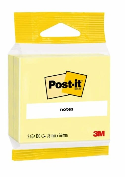 3M Post-It Notes  76 x 76mm 100 Sheets  Yellow Pack Of 2 Pads - Image 1 of 1
