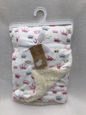 Pequeña Princesa Bebé Niña Manta Blanco Rosa Gris Dorado Corona Tiara Seguridad Amor Foto 1 de 4