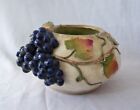 Antique Teplitz Stellmacher Pottery Bowl / Vase w Applied Dark Blue Grapes