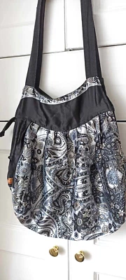 Satin Shoulder Bag, Black & Silver Paisley, zip up with inside pocket, New - Image 1 of 4