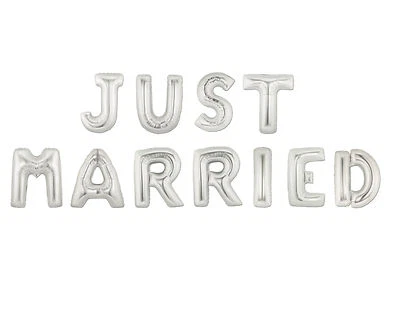 16 40 Silver Gold Mylar Letter Balloons JUST MARRIED Wedding Party LOVE Propose - Image 1 of 3