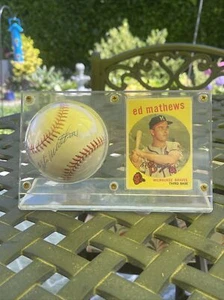 Eddie Mathews Signed Autographed ONL Baseball Braves HOF & 1959 Topps 450 Card - Picture 1 of 5