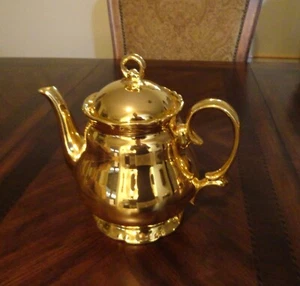 Vintage 6 cup Gold Porcelain 3 pint Teapot w Mark and Number 2328 Golden China - Picture 1 of 10