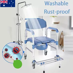 Commode Wheelchair Shower Seat Mobile Toilet Chair Bathroom Bedside Footrest - Picture 1 of 9