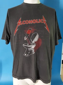 Vintage 1990's Alcoholica Black T-Shirt XL Metallica - Picture 1 of 11