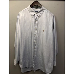 Ralph Lauren Shirt Yarmouth Pinpoint Oxford Mens 17.5 Blue 34/35 Flesh Pony Flaw - Picture 1 of 7