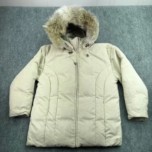 Cabelas Jacket Womens Large Premier Northern Goose Down Parka Coyote Fur Hooded - Picture 1 of 21