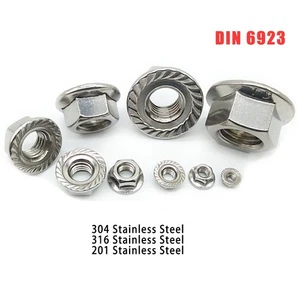 M3 M4 M5 M6 M8-M20 Serrated Flanged Nuts DIN 6923 Stainless Steel Hex Flange Nut - Picture 1 of 15