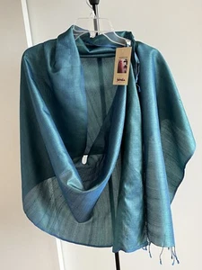 NWT Fabindia Handwoven 100% Silk Wrap Dupatta Stole Scarf Turquoise Teal Blue - Picture 1 of 23