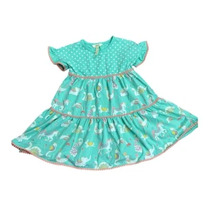 Matilda Jane Mädchen Größe 4 Kleid - Aqua Polka Dot Zirkus Animal Print Boho  - Bild 1 von 5