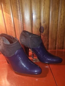 PRADA ANKLE BOOTIES PURPLE LEATHER/BLACK SUEDE SIZE 36.5 MADE IN ITALY RRP$3200 - Picture 1 of 14