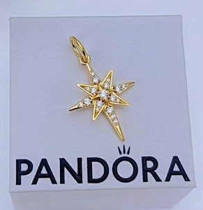 New 100% Authentic PANDORA 14k Gold Sparkling North Star Dangle Charm 763608C01 - Picture 1 of 4
