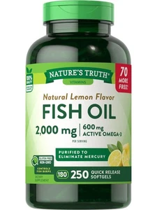 Fish Oil 2000 mg | 600 mg Omega 3 | 250 Softgels | Natural Lemon Flavor | Non... - Picture 1 of 6