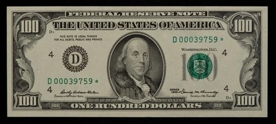 FR 2164-D* $100 1969 Federal Reserve Note US Star Note UNC - New High # - CA1459 - Image 1 of 2