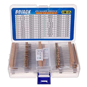Kit de resistencia de 25 valores 1000 piezas 1 ohmio-1 m ohmio con resistencias de película de carbono 5 % 1/4 W - Imagen 1 de 5