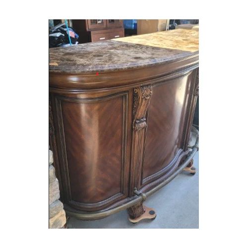 Classic Home Bar with Granite Top + 2 Matching Barstools - Image 1 of 3