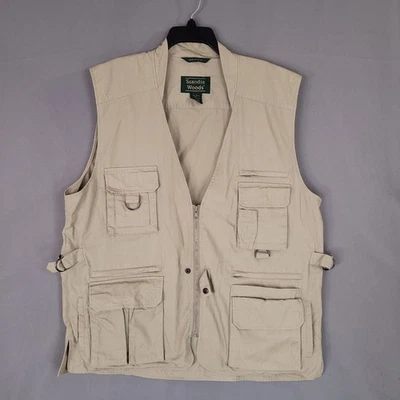 Scandia Woods Men's Vest Large Beige Utility Multi-Pocket Cotton Blend - Image 1 of 4