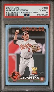 Copa RC 2024 Topps Gunnar Henderson Día del Padre Azul/50 PSA 10 Gemas Como Nueva POP 1 - Imagen 1 de 2