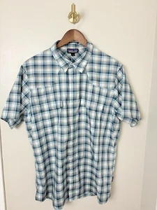 Patagonia S/S Shirt Blue Plaid Snap Front Short Sleeve lightweight Men's Large - Picture 1 of 12
