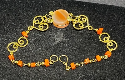 PULSERA ELEGANTE Y DELICADA 18KYGP CORAL NARANJA TIBETANO 8" Foto 1 de 4