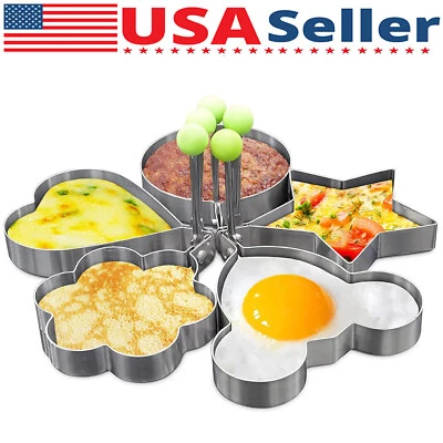 5Pcs Fried Egg Non Stick Stainless Steel Pancake Ring Mold Cooking Kitchen Tools - Image 1 of 4