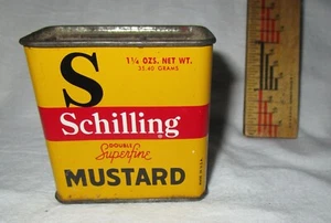 VINTAGE OLD SCHILLING SUPERFINE MUSTARD SPICE TIN ORIGINAL 1-1/4 oz - Picture 1 of 3