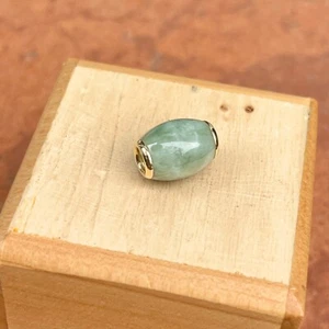 Estate 14KT Yellow Gold Genuine Oval Pale Jade Pendant Charm Slide 13mm x 8mm - Picture 1 of 7