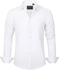 Men'S Dress Shirts Solid Long Sleeve Stretch Wrinkle-Free Formal Shirt Business - Picture 1 of 12