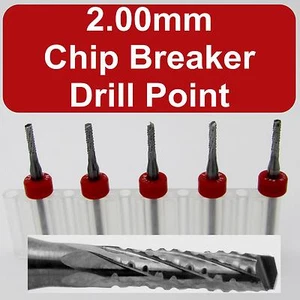 FIVE 2.00mm Router Bits - Carbide - Chip Breaker - Drill Point Tip - urc156 - Picture 1 of 6
