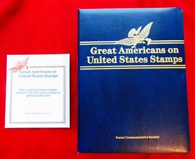 GREAT AMERICANS ON U.S. STAMPS ~ 90 STAMPS & 22K GOLD REPLICAS IN  in BINDER - Image 1 of 4