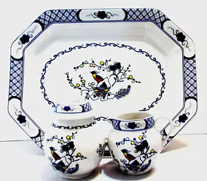 Wedgwood Georgetown Blue /White Volendam Platter/Sugar/Creaner 1980s 14"x11" - Picture 1 of 14