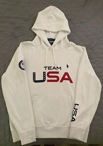 POLO RALPH LAUREN Men's White Olympic 2022 Team USA Fleece Pullover Hoodie - L -