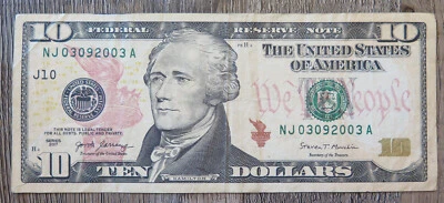 10 Ten Dollar bill birthday note March 9, 2003 serial number 03092003 - Image 1 of 3