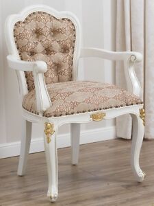 Chaise avec accoudoirs Josephine style Baroque Décapé chaise ivoire et feuill...
