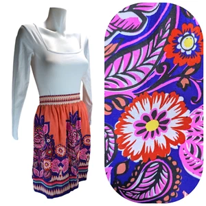 Edme & Esyllte A-Line Orange Floral 100% Silk Elastic Waist Skirt Womens Size 12 - Picture 1 of 11