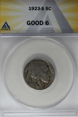 1923-S  .05   ANACS   G 6    Buffalo Nickel, Indian Nickel, 5 Cent Piece - Image 1 of 2
