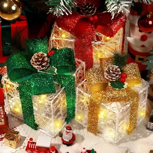 Set of 3 Lighted Boxes Christmas Decorations Indoor Outdoor Holiday Ornament - Picture 1 of 12