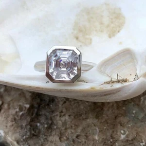 3.50 Ct Asscher Solitaire Diamond Engagement Wedding Ring 14K White Gold Finish - Picture 1 of 10